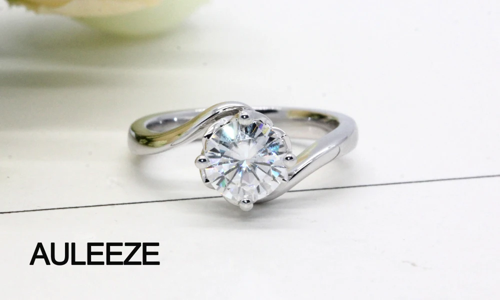 AULEEZE Solitaire Moissanite кольцо Твердое 18 к белое золото 1CT искусственный бриллиант свадебное обручальное кольцо для женщин ювелирные изделия