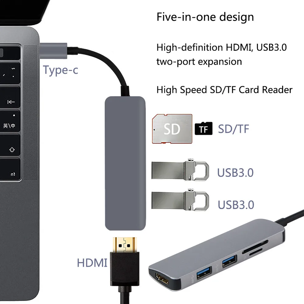 Type C USB3.0 концентратор с 4K HDMI SD/TF карта порт конвертер для MacBook адаптер Pro аксессуар