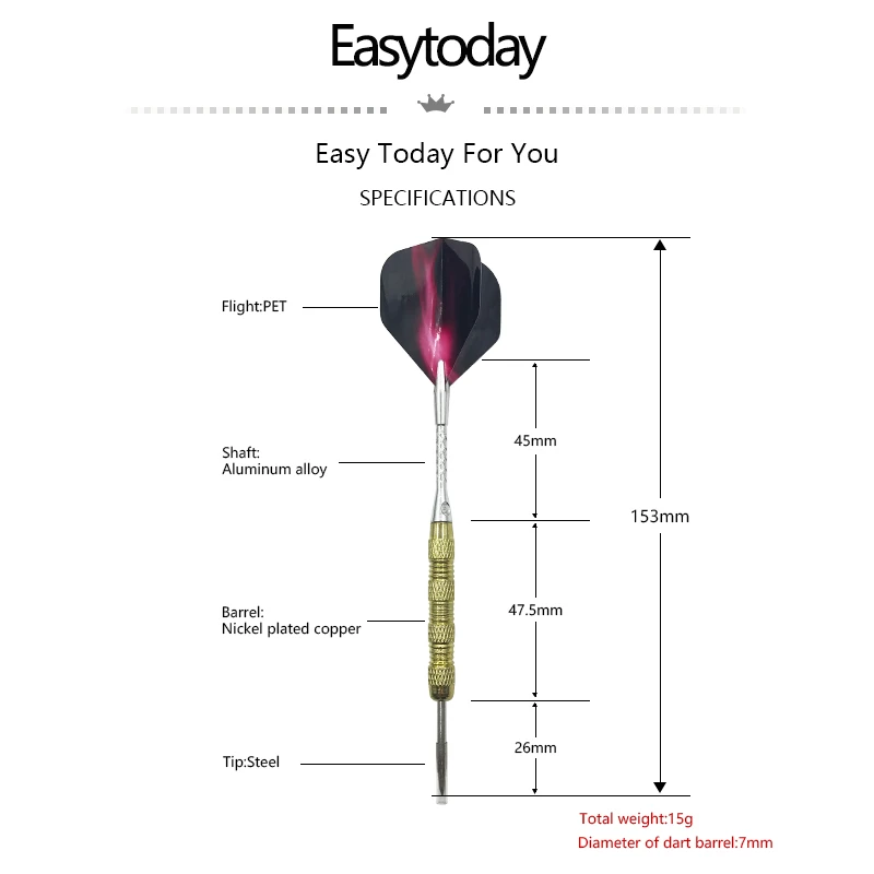 Easytoday 3 шт./компл. стальной наконечник дротики профессиональный раздвижной вал с