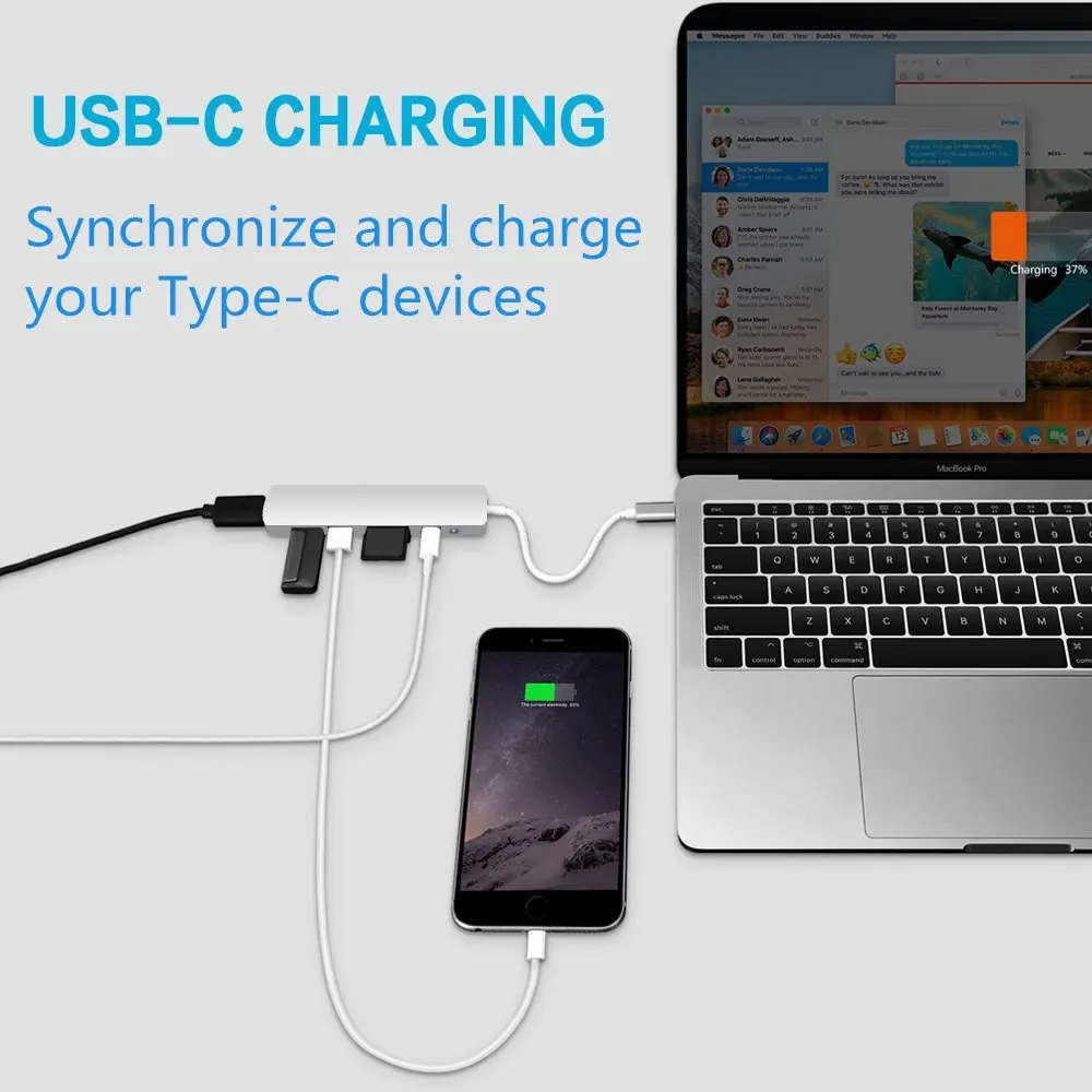 Megoo USB C док-станция для ноутбука 6 в 1 Тип C к HDMI/USB3.0/PD зарядка/SD TF кард-ридер для Mac Pro