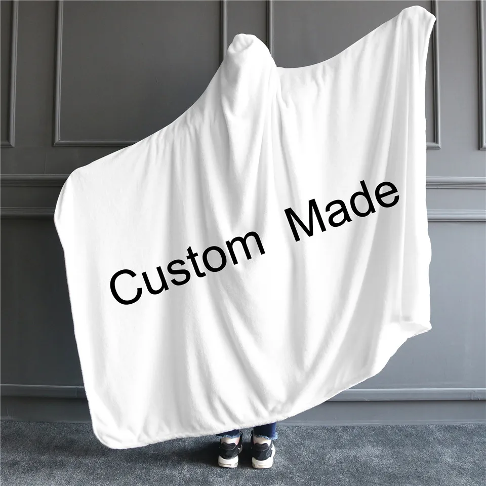 BeddingOutlet Print on Demand Hooded Blanket for Adult Kids Customized DIY Wrap Flannel Fleece Blanket Custom Made Dropshipping