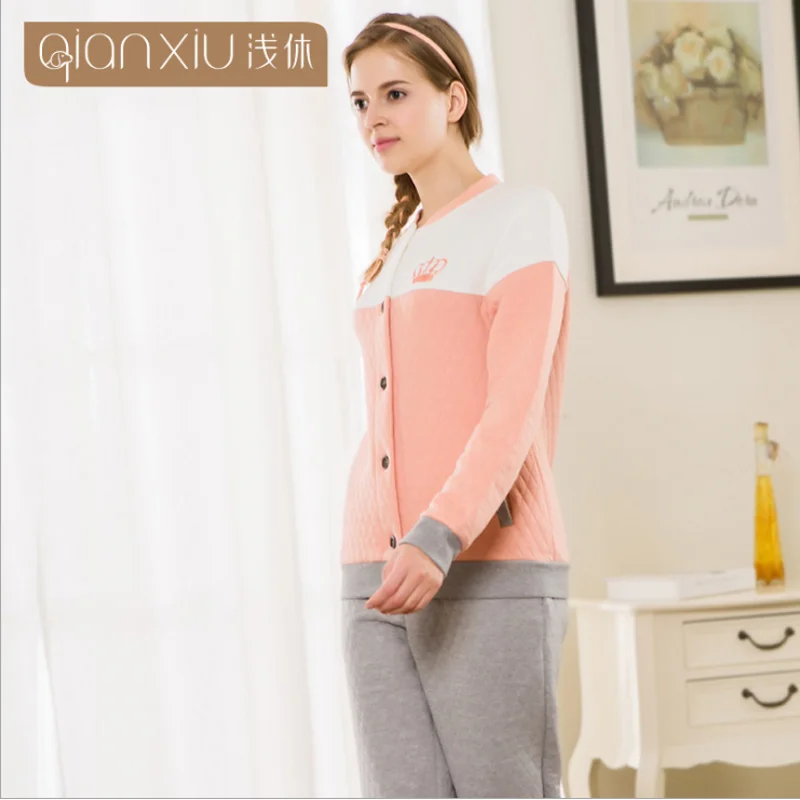 2019 Осенняя домашняя пижама Женская Повседневная Лоскутная Пижама комплекты