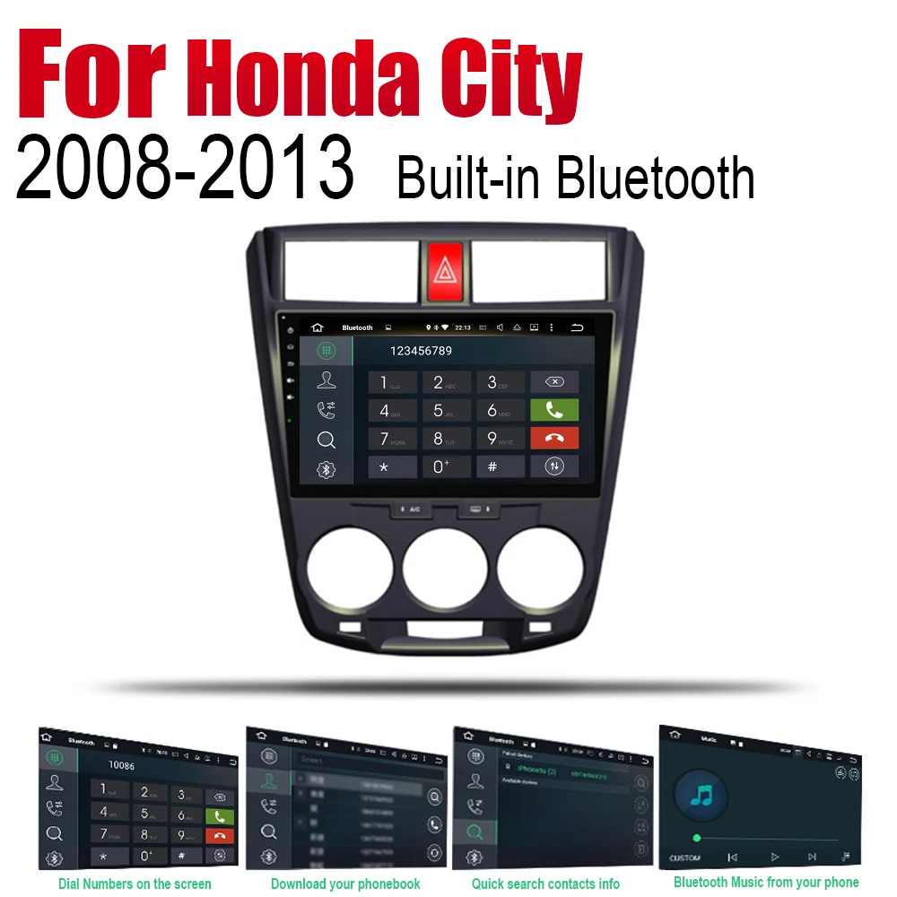 Автомагнитола на Android 2 Din для Honda City 2008-2013 автомобильный мультимедийный плеер