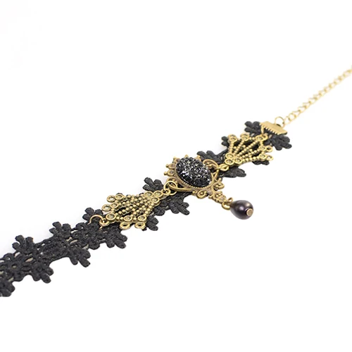 Женские винтажные черные кружевные ботильоны с цветочным принтом и цепочкой