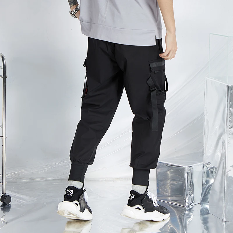Мужские брюки для бега s уличные черные брюки-карго в стиле Харадзюку с боковыми