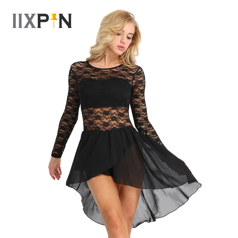 IIXPIN женское балетное платье для взрослых с длинным рукавом Цветочное кружевное