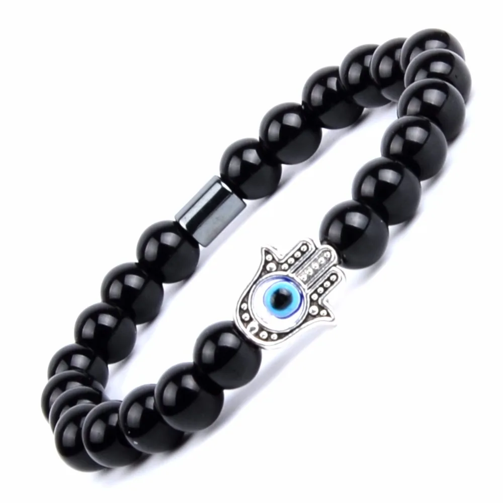 Vintage Fatima Hand Charm Bracelets Bangles For Women Jewelry Natural Black Lava Agates Beads Bracelet Wristband Men Accessories | Украшения