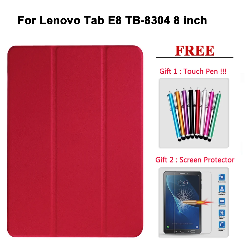 Tab E8 hong Free Screen Protector Glass+Case For Lenovo Tab E7 / E8 / E10 / M10 PU Leather Smart Magnetic Cover TB/X104F/7104F/8304F/X605F - Цвет: Tab E8 hong