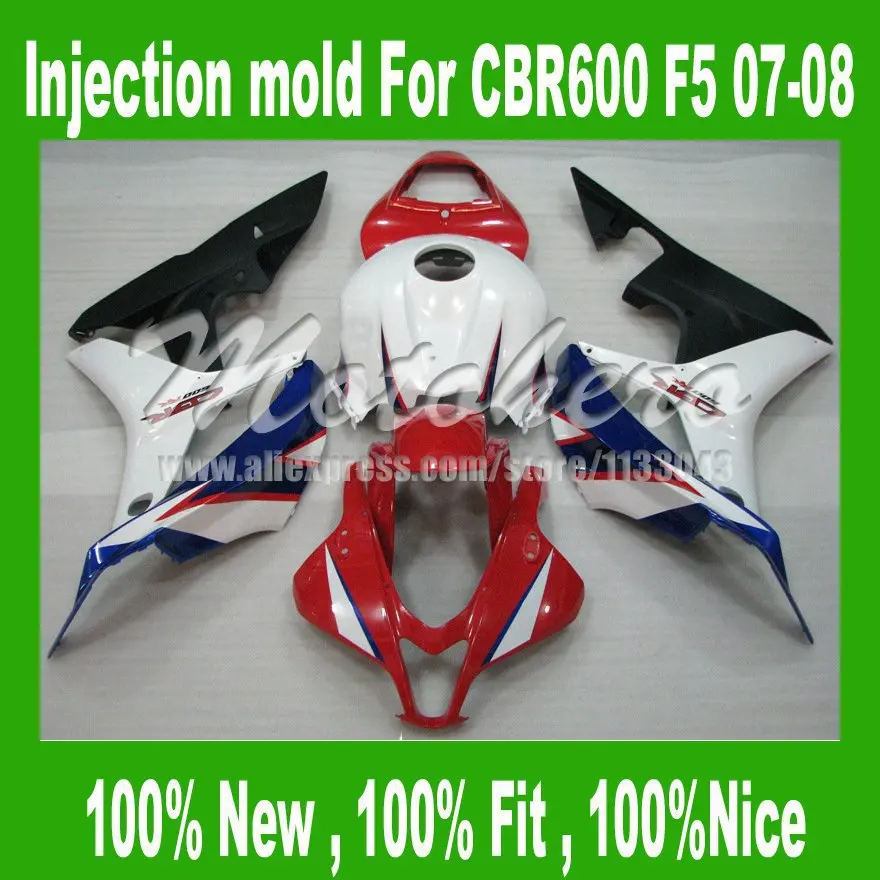

For HONDA CBR600F5 07-08 F5 2007 2008 F5 CBR600RR 07 08 A2355 CBR 600 600RR Injection CBR600 RR White Red Fairing