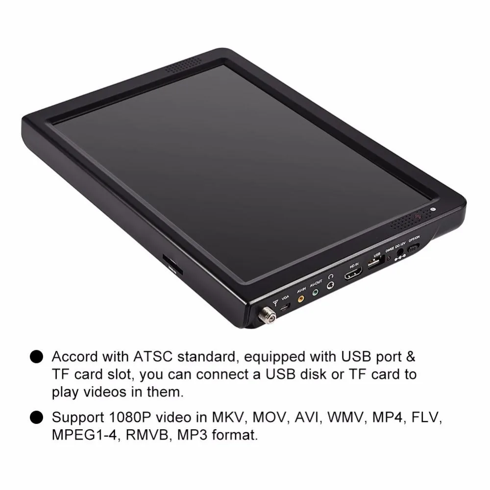LEADSTAR 12 дюймов цифровой домашний телевизор ATSC Портативный ТВ 1080P HD HDMI видео плеер для автомобиля штепсельная вилка стандарта США
