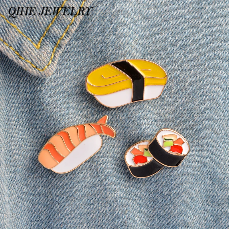 QIHE ювелирные изделия 3 шт./компл. брошь заколки набор милые суши pin японской кухни