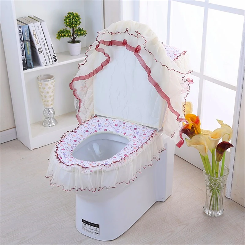 Кружева 3 шт набор крышку унитаза П-образный пальто Home Decor Ванная комната туалет коврики Ванная комната украшения Туалет крышкой крышка