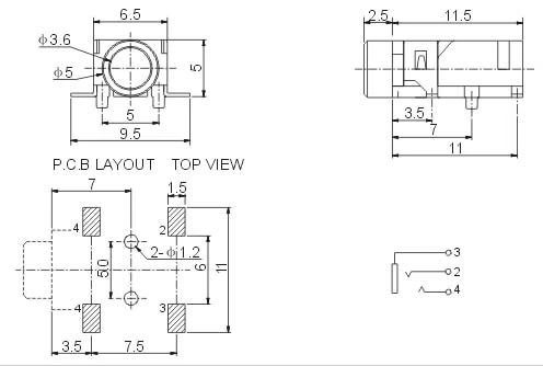 50pcs/Earphone socket 3.5 Audio PJ-321 4 Pin SMD Belt column Earphone seat | Обустройство дома