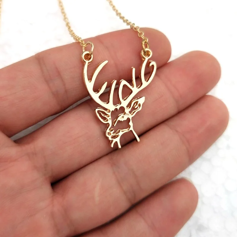 

hzew gold color Sika deer pendant necklace deer necklaces for Christmas gift
