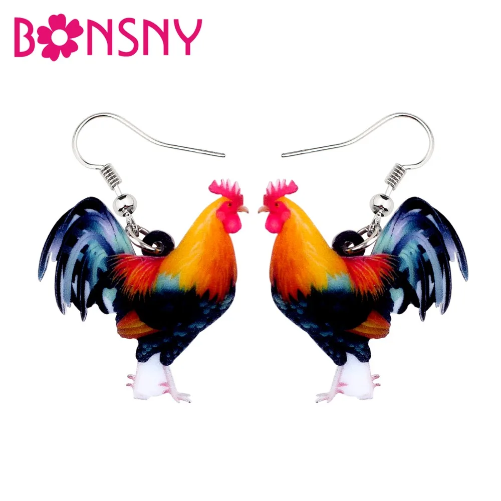 

Bonsny Acrylic Anime Chicken Rooster Earrings Big Long Dangle Drop Cute Farm Animal Jewelry For Girls Women Ladies Teens Kids