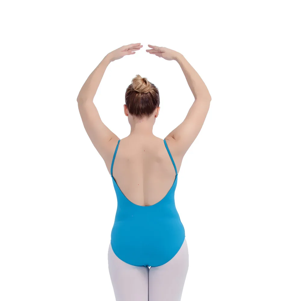 Бирюзовый хлопковый/лайкра танцевальный трико с V-образным вырезом спереди