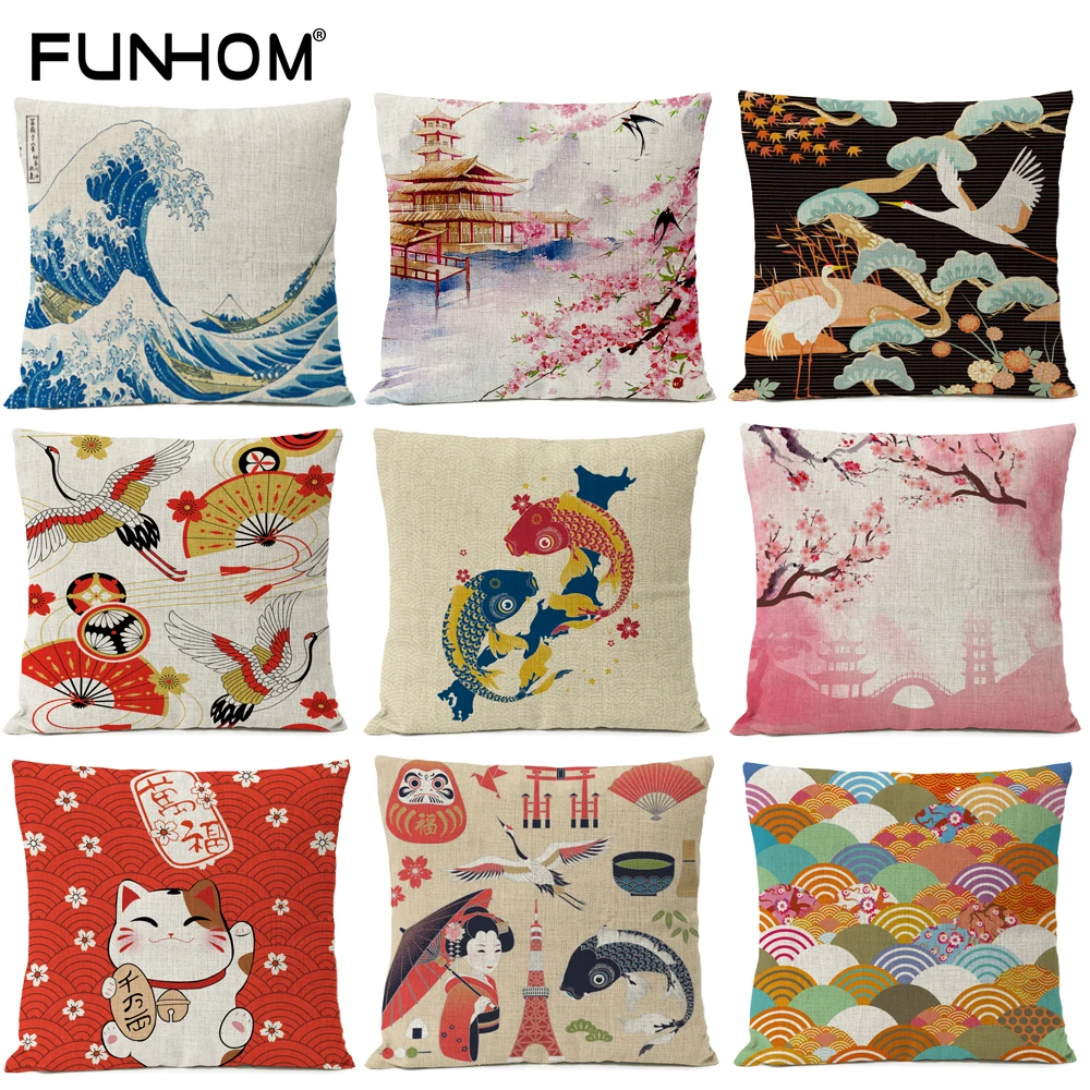 Японские подушки Fuji Cherry декоративные для дома японская Подушка Ukiyo e с узором