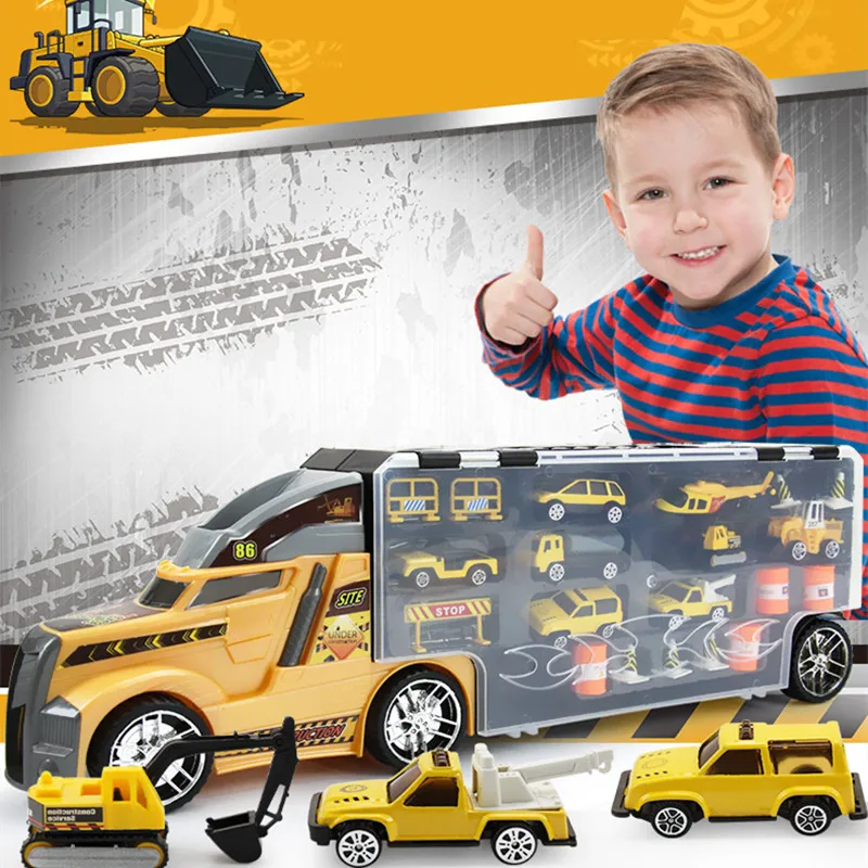 21 в 1 детская игрушка конструктор грузовик набор Diecasts Обучающие 1:24 транспорт автомобили Перевозчик инженерные транспортные средства для мальчиков