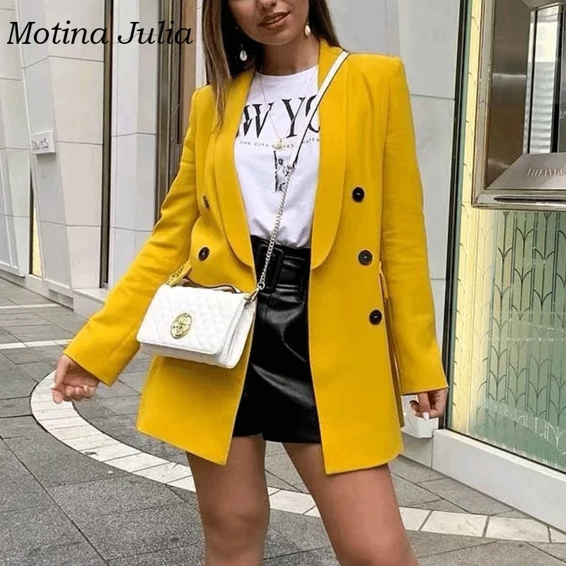 Женский двубортный Блейзер motin julissa желтый пиджак верхняя одежда 2019|Женские