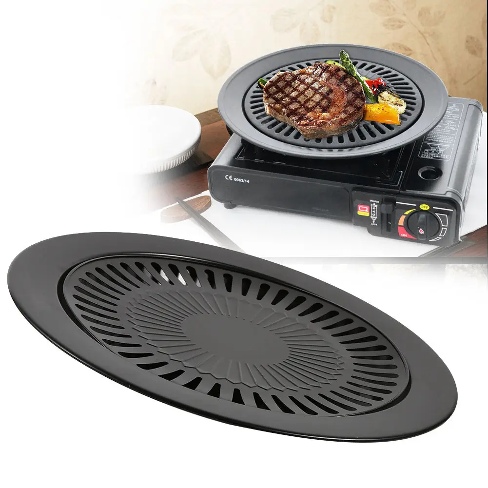 

Round Barbecue Plate Non-stick Pan Portable Barbecue Single Household Smokeless Outdoor Barbecue Grill Barbecue Tool