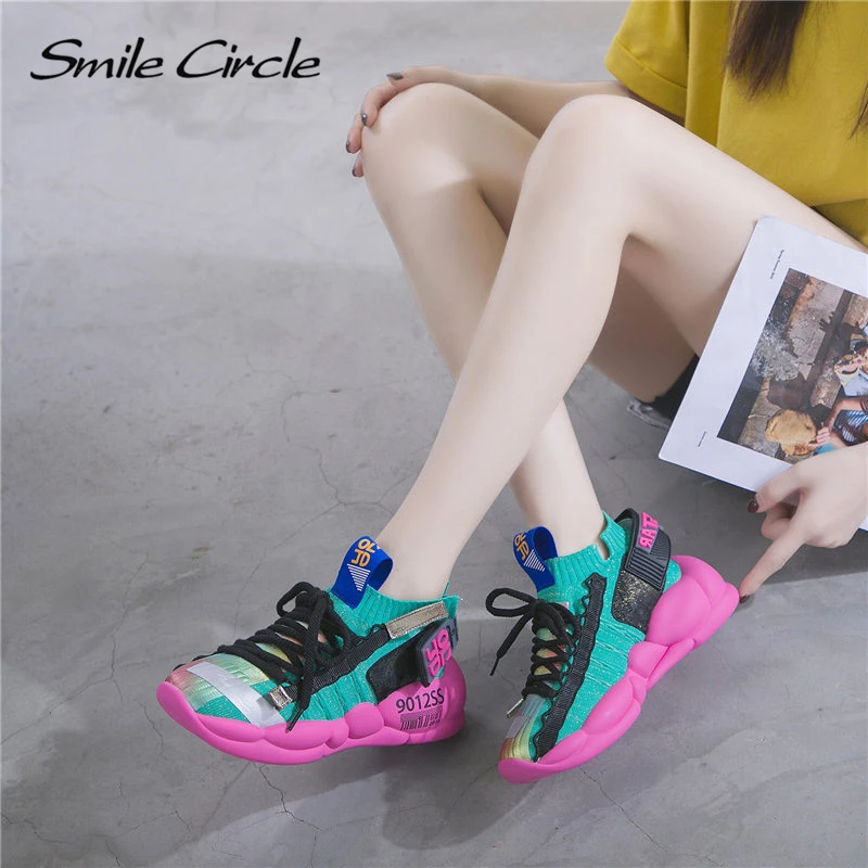 Женские кроссовки Smile Circle уличные на плоской платформе шнурках весну лето