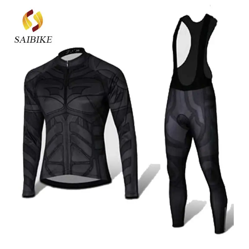 bib sets SaiBike длинные велосипедные Джерси комбинезон Набор Черный Бэтмен велосипедная одежда весна осень с длинными рукавами Ropa Ciclismo велосипедная одежда - Цвет: bib sets
