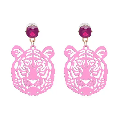 Pink Модный бренд, серьги в виде головы тигра, большие серьги из смолы, аксессуары для ушей, вечерние серьги для девочек, подарок - Окраска металла: Pink