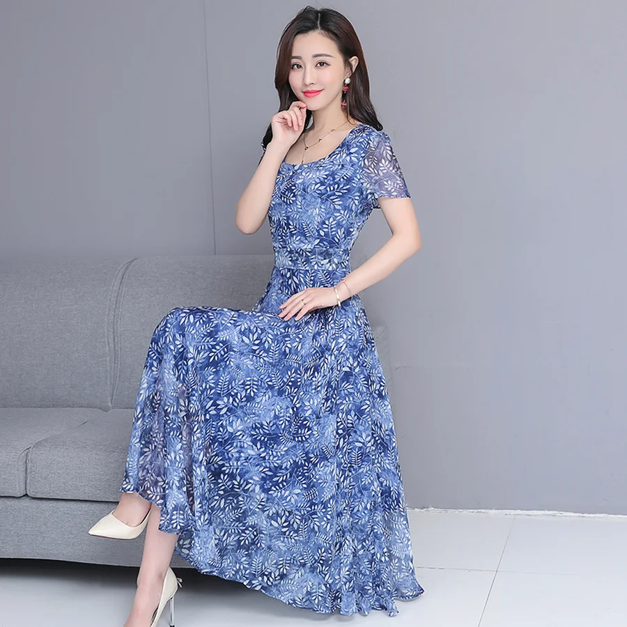 2020 корейское винтажное цветочное шифоновое Бохо Макси платье Лето 3XL размера
