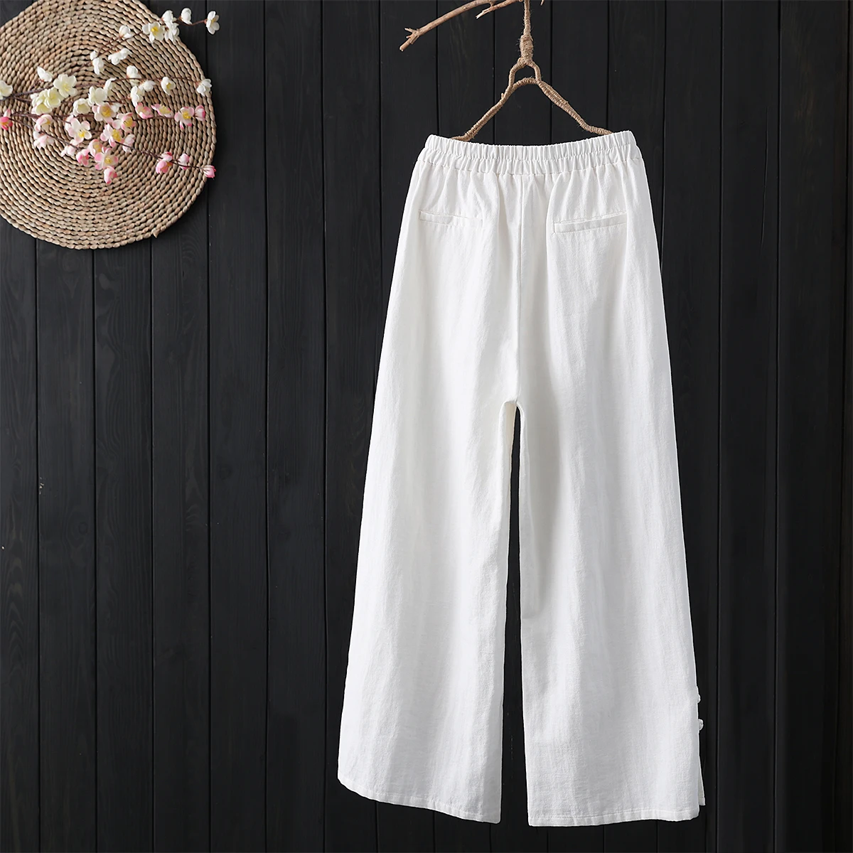Брюки женские с широкими штанинами хлопково-льняные штаны в китайском стиле