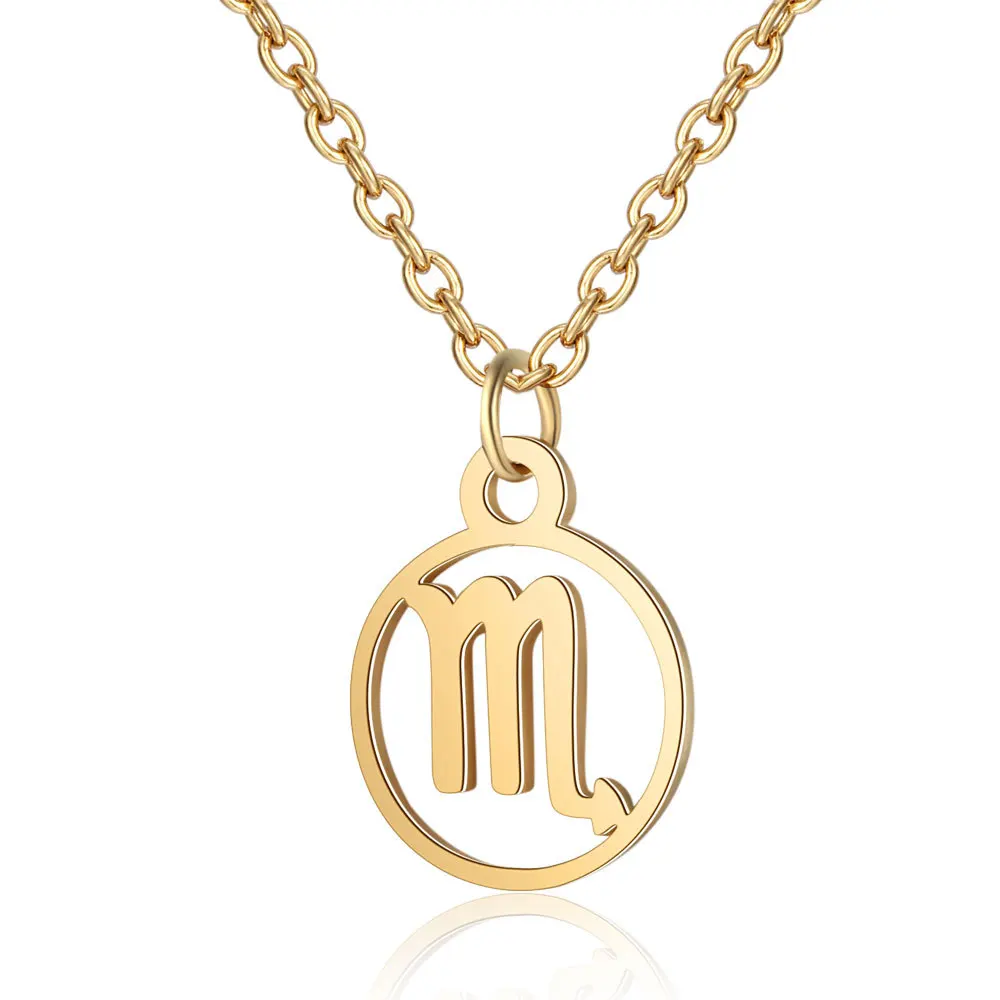 Scorpio Gold Hfarich Простой Круглый Овен Кулон золото длинное ожерелье для женщин и мужчин созвездие ожерелье s Мода Femme воротник - Окраска металла: Scorpio Gold