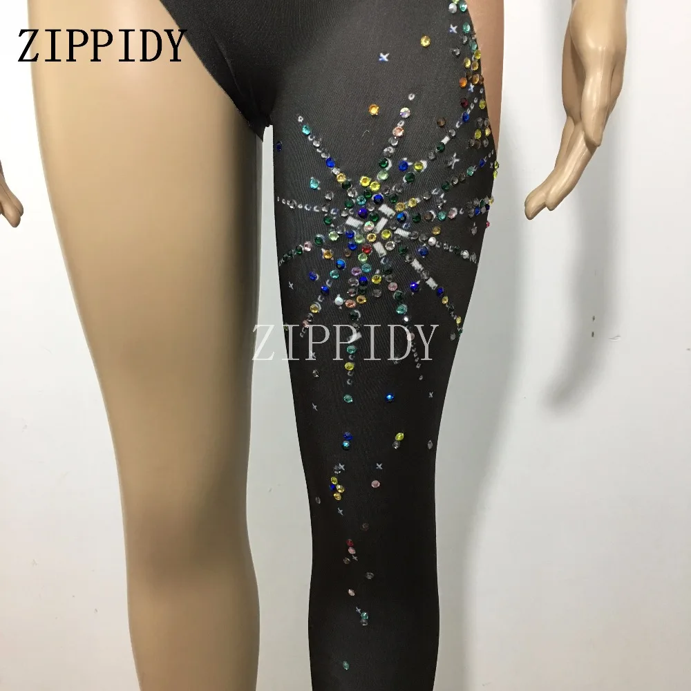 Блестящий фейерверк черный комбинезон с одной ножкой и кристаллами