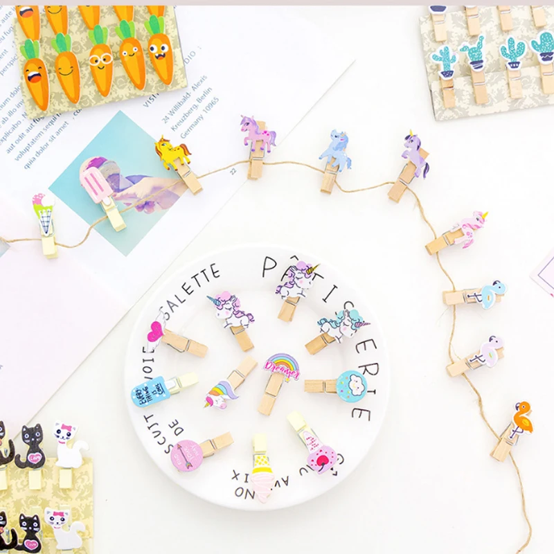 

10 pcs/pack Kawaii animal Wooden Clip Photo Craft DIY Clips with Hemp Rope Clothespin Craft Decoration Clips Pegs
