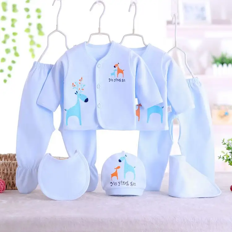 7 шт./компл. для детей 0-3 лет, M Одежда для новорожденных комплект одежды для маленьких мальчиков и девочек Весенняя Костюмы Нижнее белье из хлопка с мультяшными рисунками Наборы для младенцев, подарочная коробка - Цвет: blue deer