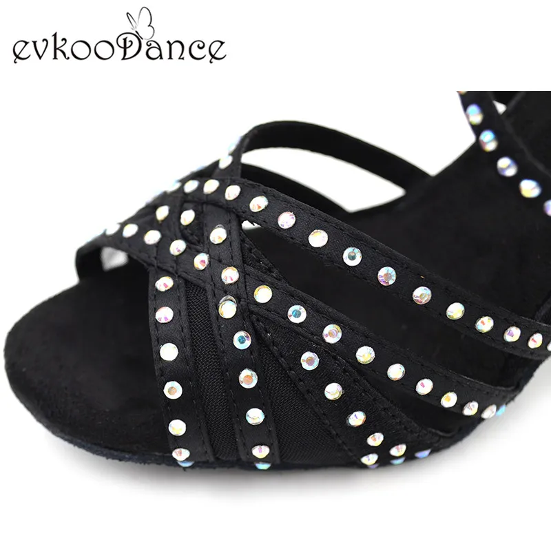 Размеры США 4-12 цвет черный со стразами атлас Сальса каблук высотой 7 см удобная