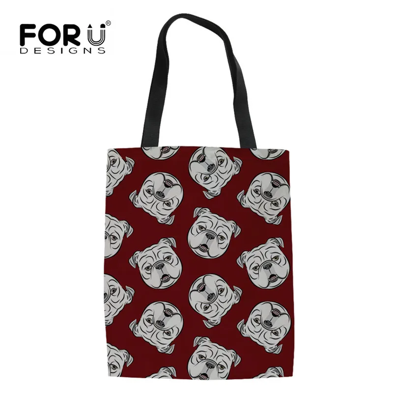 

FORUDESIGNS English Bulldog Canvas Shoulder Bags Shopping Bag Tote Purses Casual Handbag For Women Large Capacity Shoulder Bag