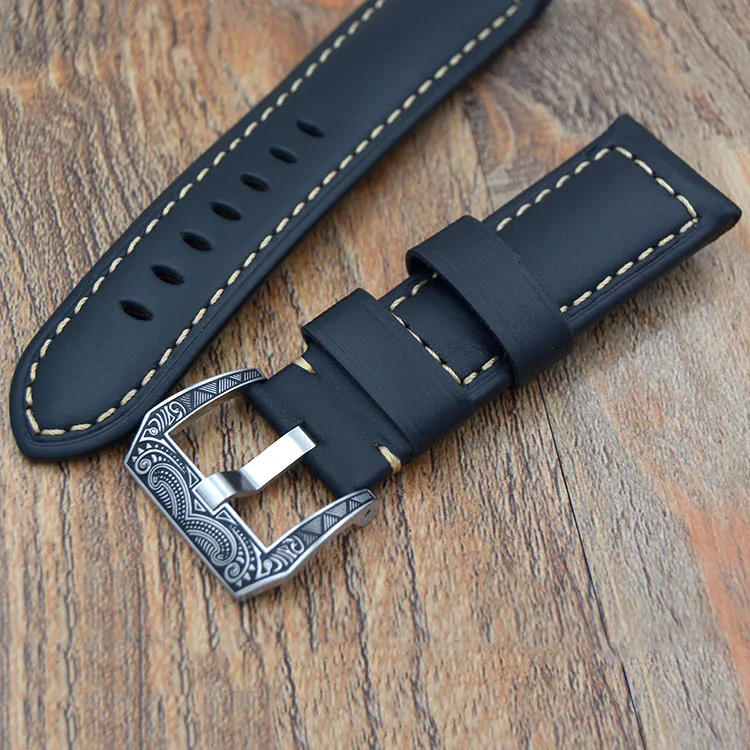 

High Quality 22mm 24mm Black Classic Italy Calf Leather Watchband Replace PAM PAM111 PAM441/Panerai Pilot Watch Strap