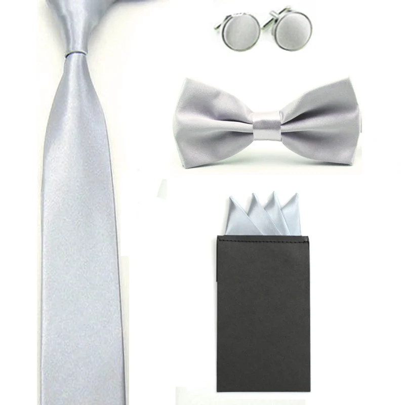 Сплошной цвет мужской галстук-бабочка тонкий шейный галстук 4 точки Hanky карманные