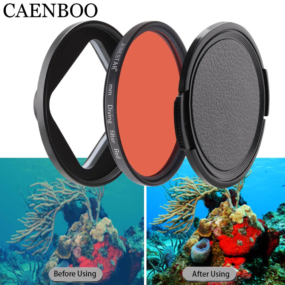 CAENBOO Yi 4K+ фильтры для XiaoMi Yi 4 K/II/Lite/+ Plus красный+ кольцо+ крышка фильтр Дайвинг водонепроницаемый чехол 52 мм Цветной корпус аксессуары
