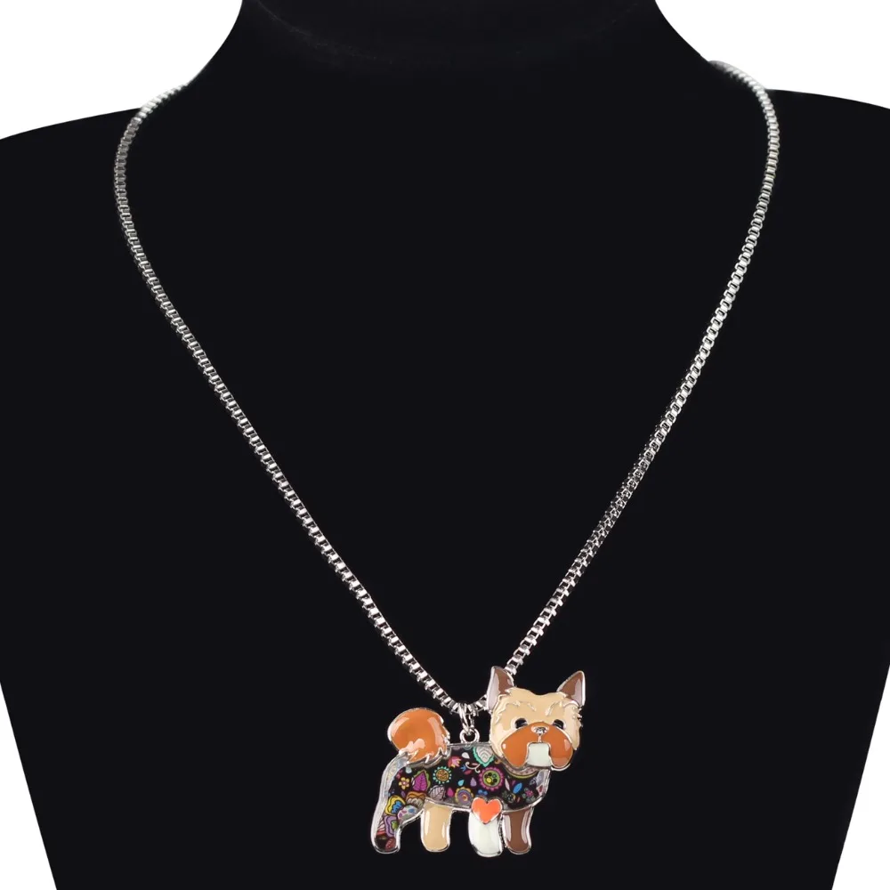 WEVENI Statement Metal Yorkie Yorkshire Dog Necklace Pendants Enamel Collar Choker Chain New Fashion Animal Jewelry For Women | Украшения и