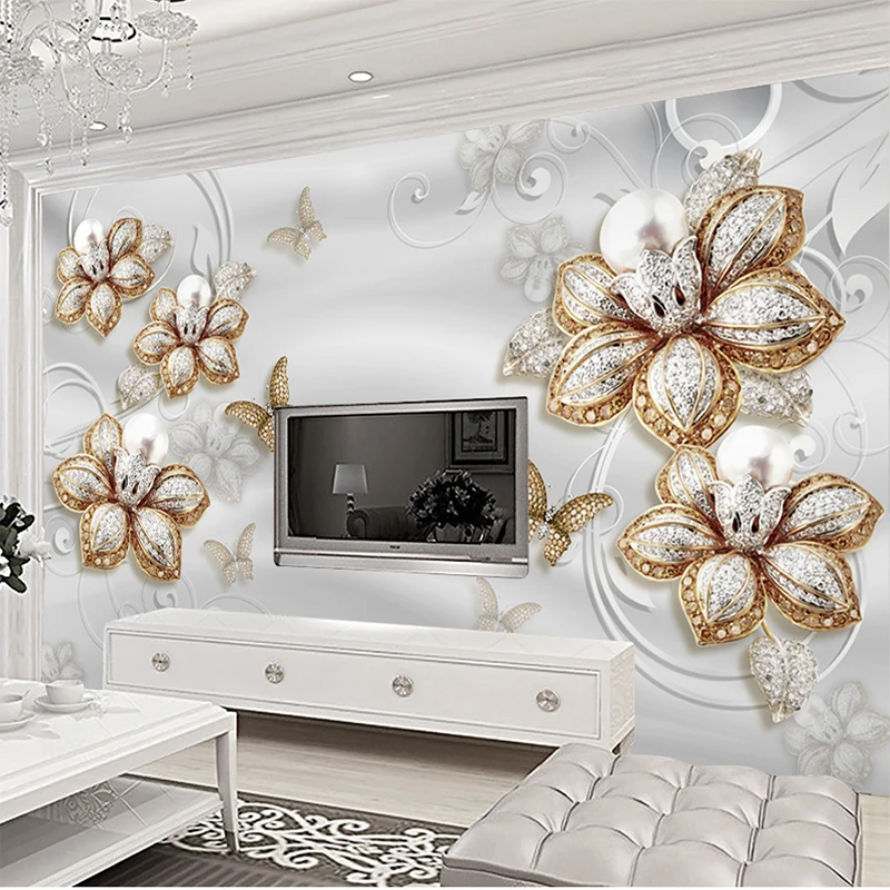 Настенная 3D ткань на заказ экстравагантная Европейская драгоценность цветы