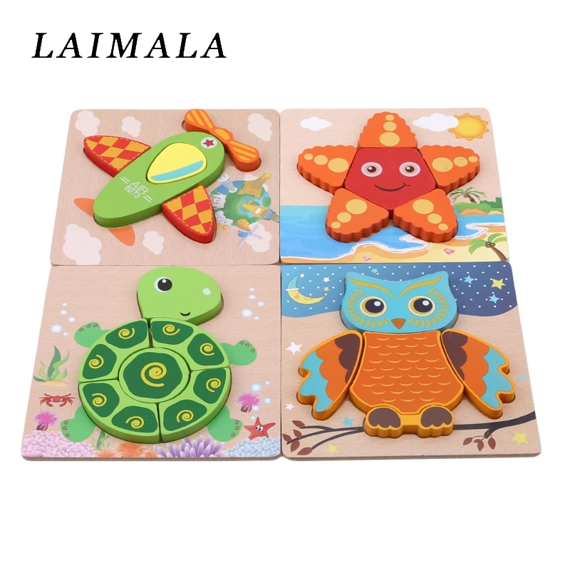 

Wooden 3D Puzzle Jigsaw Toys For Children Cartoon Animal Vehicle Puzzles Intelligence Kids Baby Early Educational Toys