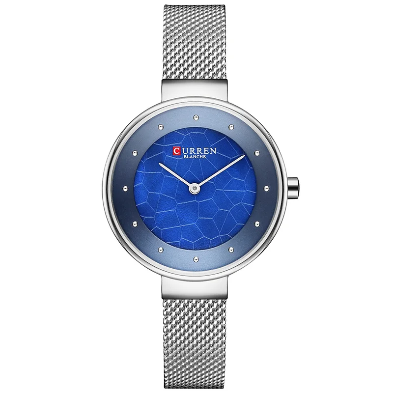 Silver White Blue Curren, женские часы, люксовый бренд, нержавеющая сталь, женские часы, аналоговые, дата, часы для женщин, водонепроницаемые, женские часы - Цвет: Silver White Blue