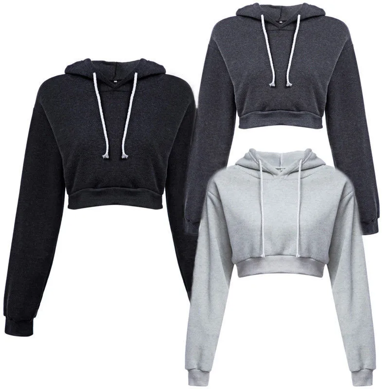 

Women Fashion Casual Hooded Hoodie Long Sleeve Crop Top Spring Autumn Pullover Sweatshirt