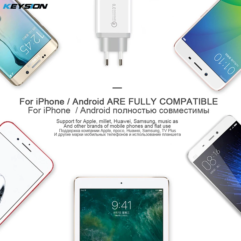 Быстрое зарядное устройство KEYSION 3 порта QC 0 30 Вт USB для iphone 7 8 ipad Samsung S8 Huawei Xiaomi
