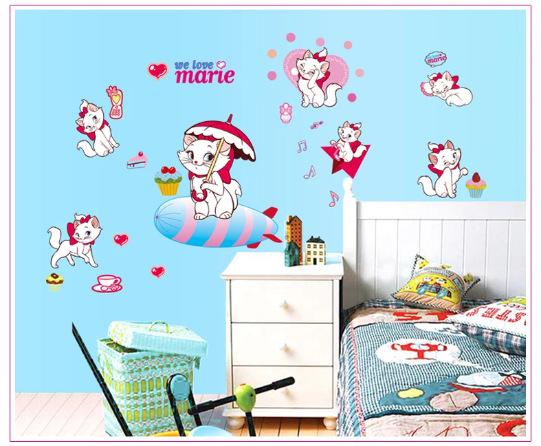 Милые наклейки Marie Cat We Love с рисунками для девочек животными на стену Декорации