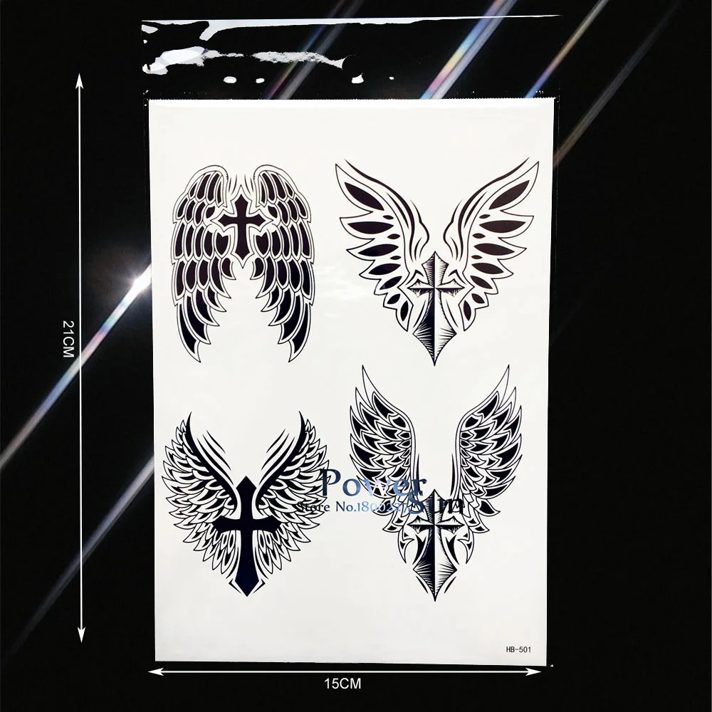 Летняя стильная временная татуировка боди арт рукав черные крылья дизайн PHB501