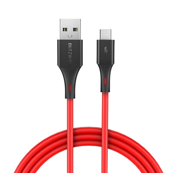 Красный BlitzWolf Micro USB кабель 2A зарядный USB кабель для передачи данных для быстрой зарядки для Samsung S7 S6 Xiaomi Redmi Note 5 Планшета Android USB шнур - Цвет: Красный