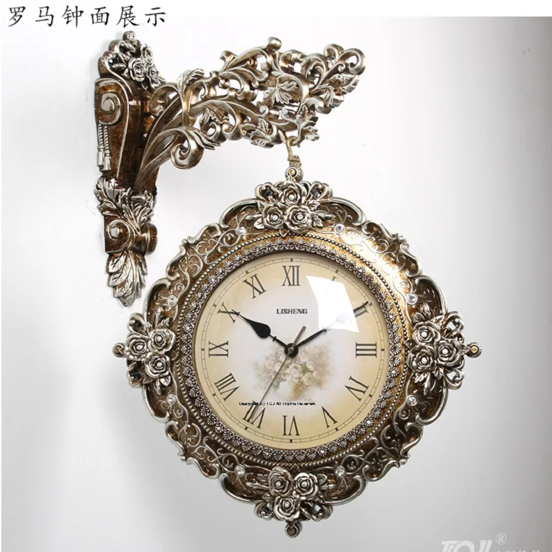 

Meijswxj Saat Mute European Style Double-Sided Wall Clock Reloj Relogio de parede Clock Duvar Saati Horloge Murale quartz watch