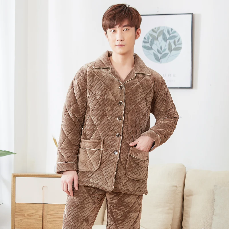 J & Q новая Пижама Мужская пижама Hombre Invierno зимняя Herren Толстая спальная одежда