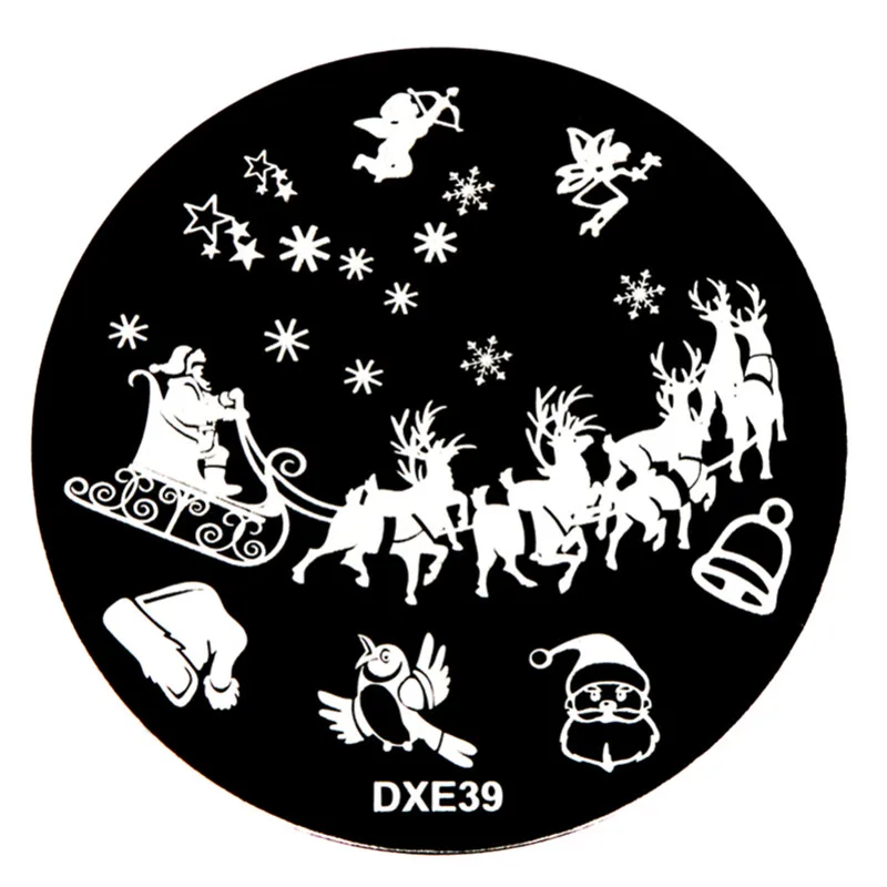 09-DXE39 ELECOOL DIY Рождественская серия круглые пластины для штамповки ногтей из нержавеющей стали Шаблон для штамповки Леди Женщины Девушка штамповки - Цвет: 09-DXE39